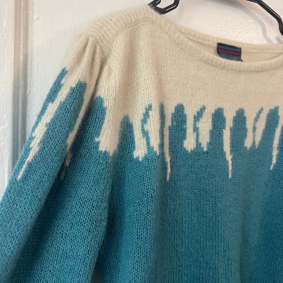 Vtg 80s Mohair Wool Icicle Knit Sweater Turquoise Ice Cream Maximalist Large Fun - Picture 11 of 11